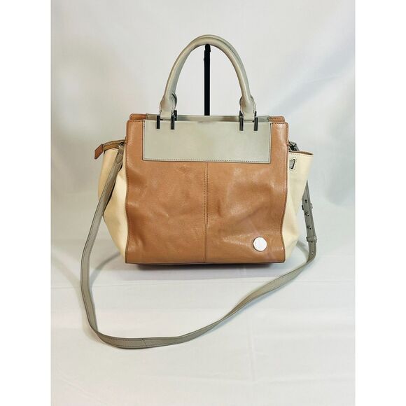 Vince Camuto Pink Gray Ayla Pebbled Leather Crossbody Satchel Purse - Picture 3 of 9